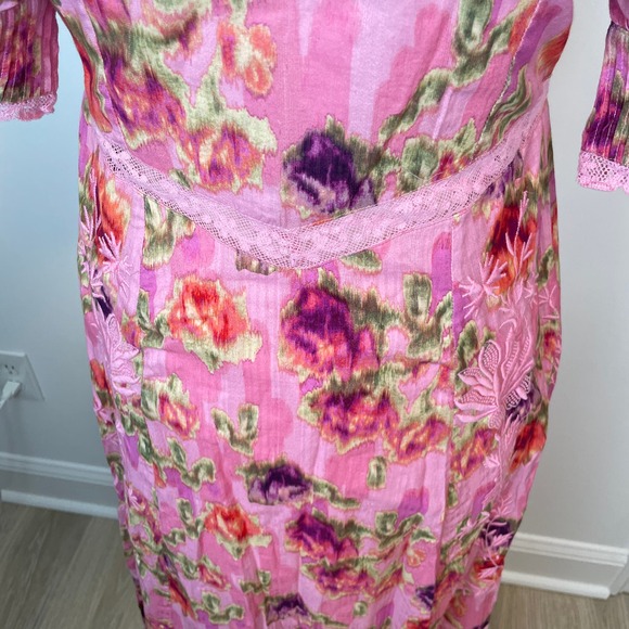 LoveShackFancy Floral Lace Mariata Maxi Dress In Wild Pink Rose Size 6 New - Picture 13 of 16